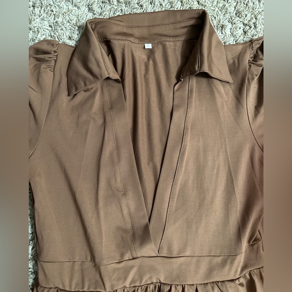 NWOT LONG BROWN DRESS WITH DOUBLE THIGH SPLITS - Picture 6 of 12